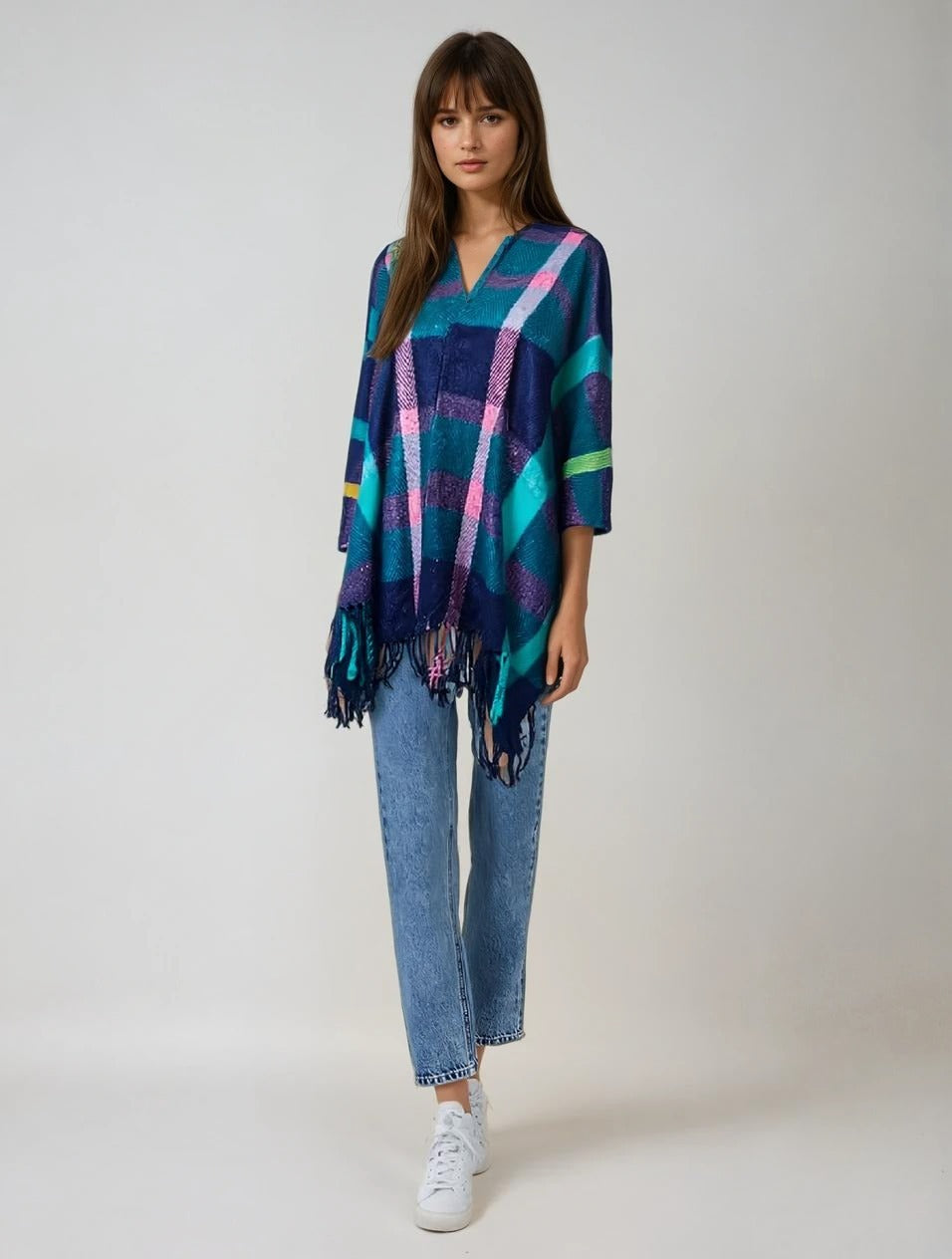 Scottish Classic Color Autumn Winter Plaid Cape Cape With Cashmere Tassel And Warm Split Women Shawl